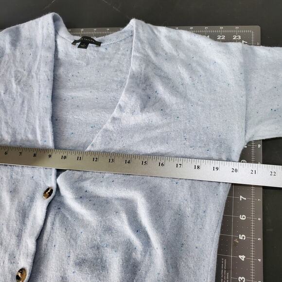 Ann Taylor Cardigan Womens Size Small Wool Blend Blue Button Long Preppy Neutral - Picture 9 of 11
